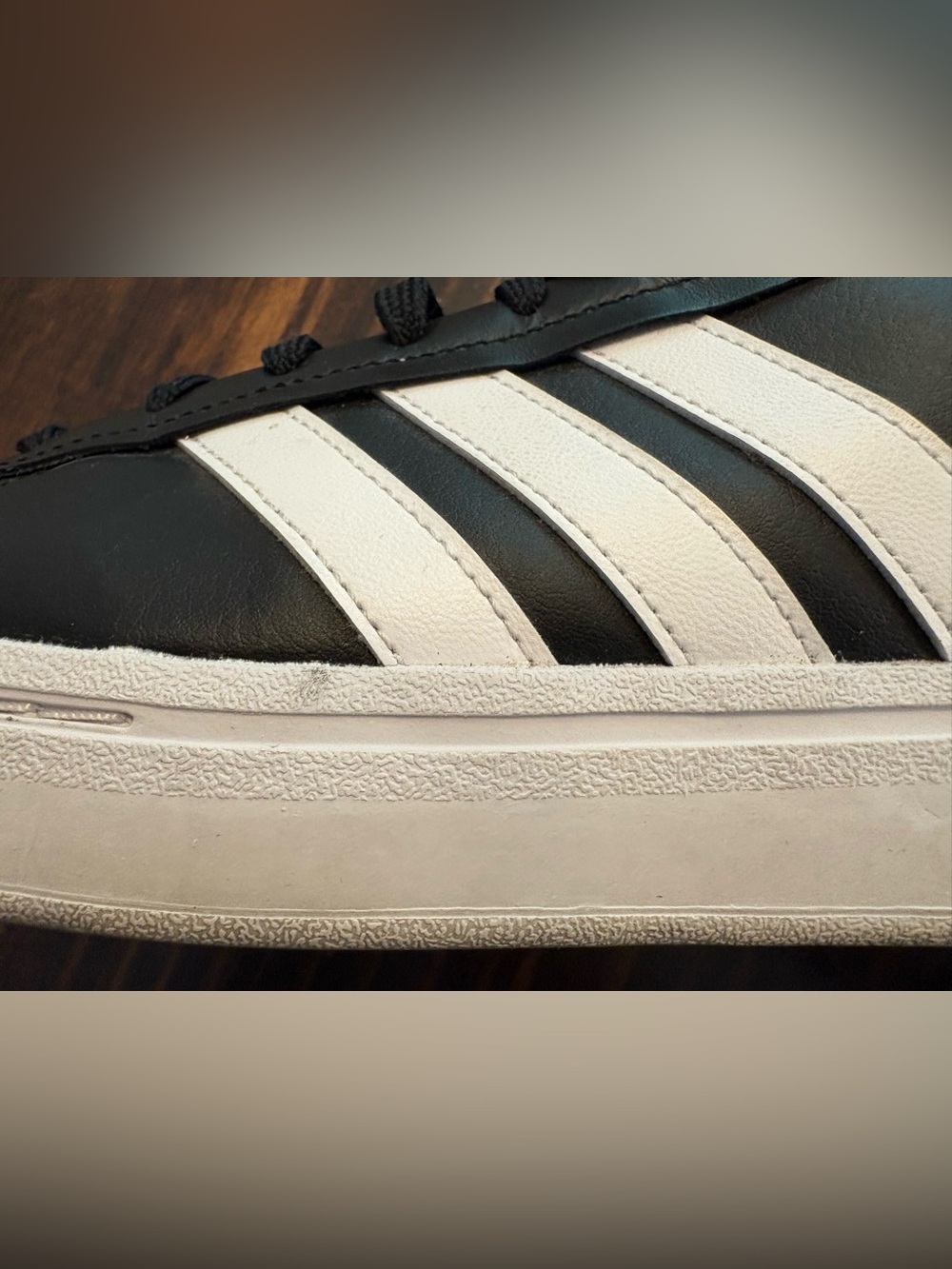adidas Gradas Black White Leather Sneakers Men’s 9.5 - Picture 7 of 11